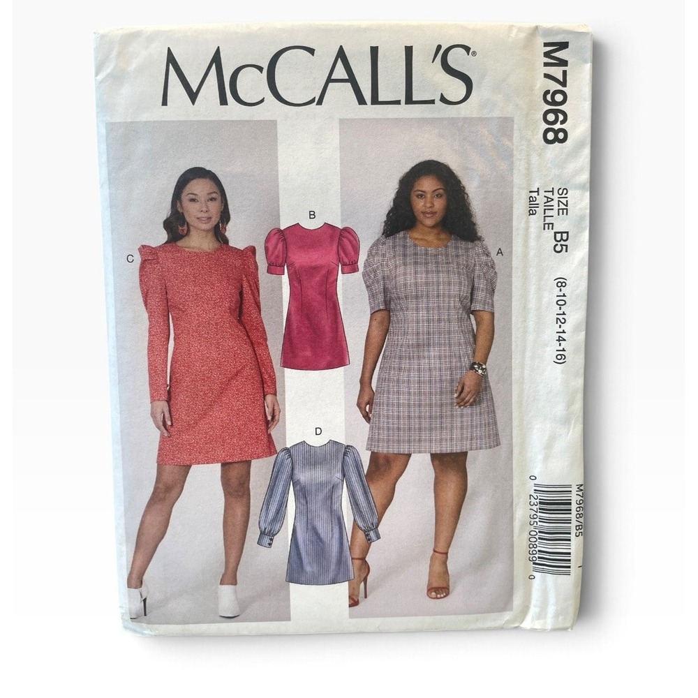 McCall's M7968 Dress Pattern B5 (8-10-12-14-16) Puff Bishop Sleeve Uncut FF